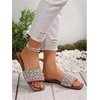 image:imageGORGLITTER Womens Sparkly Rhinestone Flat Sandals Summer Vacation Glitter Square Toe Wedding Dress Shoes Slide SandalsBrown Pearl