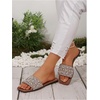 image:imageGORGLITTER Womens Sparkly Rhinestone Flat Sandals Summer Vacation Glitter Square Toe Wedding Dress Shoes Slide SandalsBrown Pearl
