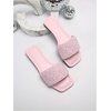 image:imageGORGLITTER Womens Sparkly Rhinestone Flat Sandals Summer Vacation Glitter Square Toe Wedding Dress Shoes Slide SandalsLight Pink