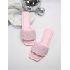 image:imageGORGLITTER Womens Sparkly Rhinestone Flat Sandals Summer Vacation Glitter Square Toe Wedding Dress Shoes Slide SandalsLight Pink