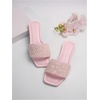 image:imageGORGLITTER Womens Sparkly Rhinestone Flat Sandals Summer Vacation Glitter Square Toe Wedding Dress Shoes Slide SandalsPink Light