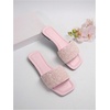 image:imageGORGLITTER Womens Sparkly Rhinestone Flat Sandals Summer Vacation Glitter Square Toe Wedding Dress Shoes Slide SandalsPink Light