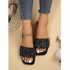 image:imageGORGLITTER Womens Sparkly Rhinestone Flat Sandals Summer Vacation Glitter Square Toe Wedding Dress Shoes Slide SandalsPu Black