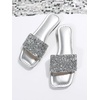 image:imageGORGLITTER Womens Sparkly Rhinestone Flat Sandals Summer Vacation Glitter Square Toe Wedding Dress Shoes Slide SandalsSilver