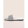 image:imageGORGLITTER Womens Sparkly Rhinestone Flat Sandals Summer Vacation Glitter Square Toe Wedding Dress Shoes Slide SandalsSilver