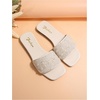 image:imageGORGLITTER Womens Sparkly Rhinestone Flat Sandals Summer Vacation Glitter Square Toe Wedding Dress Shoes Slide SandalsSolid Beige