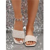 image:imageGORGLITTER Womens Sparkly Rhinestone Flat Sandals Summer Vacation Glitter Square Toe Wedding Dress Shoes Slide SandalsSolid Beige