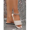 image:imageGORGLITTER Womens Sparkly Rhinestone Flat Sandals Summer Vacation Glitter Square Toe Wedding Dress Shoes Slide SandalsSolid Beige