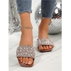 image:imageGORGLITTER Womens Sparkly Rhinestone Flat Sandals Summer Vacation Glitter Square Toe Wedding Dress Shoes Slide SandalsSolid Brown