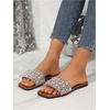 image:imageGORGLITTER Womens Sparkly Rhinestone Flat Sandals Summer Vacation Glitter Square Toe Wedding Dress Shoes Slide SandalsSolid Brown