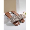 image:imageGORGLITTER Womens Sparkly Rhinestone Flat Sandals Summer Vacation Glitter Square Toe Wedding Dress Shoes Slide SandalsSolid Brown