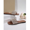 image:imageGORGLITTER Womens Sparkly Rhinestone Flat Sandals Summer Vacation Glitter Square Toe Wedding Dress Shoes Slide SandalsSolid Brown