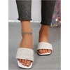 image:imageGORGLITTER Womens Sparkly Rhinestone Flat Sandals Summer Vacation Glitter Square Toe Wedding Dress Shoes Slide SandalsWhite