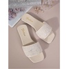image:imageGORGLITTER Womens Sparkly Rhinestone Flat Sandals Summer Vacation Glitter Square Toe Wedding Dress Shoes Slide SandalsWhite B