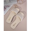 image:imageGORGLITTER Womens Sparkly Rhinestone Flat Sandals Summer Vacation Glitter Square Toe Wedding Dress Shoes Slide SandalsWhite B