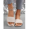 image:imageGORGLITTER Womens Sparkly Rhinestone Flat Sandals Summer Vacation Glitter Square Toe Wedding Dress Shoes Slide SandalsWhite B