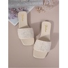 image:imageGORGLITTER Womens Sparkly Rhinestone Flat Sandals Summer Vacation Glitter Square Toe Wedding Dress Shoes Slide SandalsWhite B