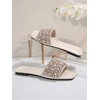 image:imageGORGLITTER Womens Sparkly Rhinestone Flat Sandals Summer Vacation Glitter Square Toe Wedding Dress Shoes Slide SandalsWhite Beige Pearl