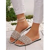 image:imageGORGLITTER Womens Sparkly Rhinestone Flat Sandals Summer Vacation Glitter Square Toe Wedding Dress Shoes Slide SandalsWhite Beige Pearl