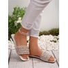 image:imageGORGLITTER Womens Sparkly Rhinestone Flat Sandals Summer Vacation Glitter Square Toe Wedding Dress Shoes Slide SandalsWhite Beige Pearl