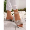 image:imageGORGLITTER Womens Sparkly Rhinestone Flat Sandals Summer Vacation Glitter Square Toe Wedding Dress Shoes Slide SandalsWhite Beige Pearl
