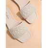 image:imageGORGLITTER Womens Sparkly Rhinestone Flat Sandals Summer Vacation Glitter Square Toe Wedding Dress Shoes Slide SandalsWhite C