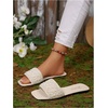 image:imageGORGLITTER Womens Sparkly Rhinestone Flat Sandals Summer Vacation Glitter Square Toe Wedding Dress Shoes Slide SandalsWhite C