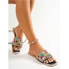 image:imageGORGLITTER Womens Sparkly Summer Sandals 2026 Rhinestone Bling colorful Square Toe Wedding Flats Slides ShoesBlack Rainbow