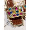 image:imageGORGLITTER Womens Sparkly Summer Sandals 2026 Rhinestone Bling colorful Square Toe Wedding Flats Slides ShoesBrown Rainbow