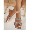image:imageGORGLITTER Womens Sparkly Summer Sandals 2026 Rhinestone Bling colorful Square Toe Wedding Flats Slides ShoesClear Colorful