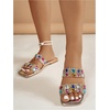 image:imageGORGLITTER Womens Sparkly Summer Sandals 2026 Rhinestone Bling colorful Square Toe Wedding Flats Slides ShoesClear Colorful