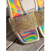 image:imageGORGLITTER Womens Sparkly Summer Sandals 2026 Rhinestone Bling colorful Square Toe Wedding Flats Slides ShoesGold Rainbow