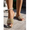 image:imageGORGLITTER Womens Sparkly Summer Sandals 2026 Rhinestone Bling colorful Square Toe Wedding Flats Slides ShoesGold Rainbow