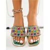 image:imageGORGLITTER Womens Sparkly Summer Sandals 2026 Rhinestone Bling colorful Square Toe Wedding Flats Slides ShoesGreen Colorful