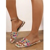 image:imageGORGLITTER Womens Sparkly Summer Sandals 2026 Rhinestone Bling colorful Square Toe Wedding Flats Slides ShoesMulticolor