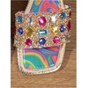 image:imageGORGLITTER Womens Sparkly Summer Sandals 2026 Rhinestone Bling colorful Square Toe Wedding Flats Slides ShoesMulticolor