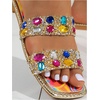 image:imageGORGLITTER Womens Sparkly Summer Sandals 2026 Rhinestone Bling colorful Square Toe Wedding Flats Slides ShoesRainbow Multicolor