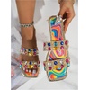 image:imageGORGLITTER Womens Sparkly Summer Sandals 2026 Rhinestone Bling colorful Square Toe Wedding Flats Slides ShoesRainbow Multicolor