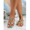 image:imageGORGLITTER Womens Sparkly Summer Sandals 2026 Rhinestone Bling colorful Square Toe Wedding Flats Slides ShoesRainbow Multicolor
