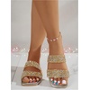 image:imageGORGLITTER Womens Sparkly Summer Sandals 2026 Rhinestone Bling colorful Square Toe Wedding Flats Slides ShoesSparkly Gold Colorful