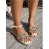 image:imageGORGLITTER Womens Sparkly Summer Sandals 2026 Rhinestone Bling colorful Square Toe Wedding Flats Slides ShoesWhite