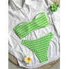 image:imageGORGLITTER Womens Strapless Bandeau Swimsuit High Waisted Thong Textured Bikini Set Bathing SuitGreen and White
