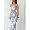 image:imageGORGLITTER Womens Strapless Mesh Dinner Cocktail Tube Maxi Dress Y2K Summer Wedding Guest Sunset Prom Beach SundressesBlue and White