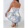 image:imageGORGLITTER Womens Strapless Mesh Dinner Cocktail Tube Maxi Dress Y2K Summer Wedding Guest Sunset Prom Beach SundressesBlue and White