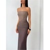 image:imageGORGLITTER Womens Strapless Mesh Dinner Cocktail Tube Maxi Dress Y2K Summer Wedding Guest Sunset Prom Beach SundressesBrown