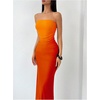 image:imageGORGLITTER Womens Strapless Mesh Dinner Cocktail Tube Maxi Dress Y2K Summer Wedding Guest Sunset Prom Beach SundressesOrange