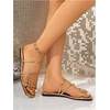 image:imageGORGLITTER Womens Strappy Flat Sandals Cute Dressy Open Toe Slip on Slide SandalsGold Strap
