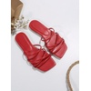 image:imageGORGLITTER Womens Strappy Flat Sandals Cute Dressy Open Toe Slip on Slide SandalsRed