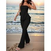 image:imageGORGLITTER Womens Two Piece Outfits Pants Set Going Out Vacation Strapless Tube Top and High Waisted Wide Leg PantsBlack