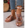 image:imageGORGLITTER Womens colorful Summer Sandals 2026 Boho Colorful Mexican Vacation Flats Slides ShoesBrown Boho